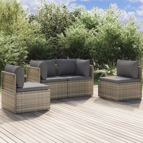 4 Piece Patio Lounge Set with Cushions Gray Poly Rattan