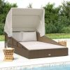 Sunbed with Foldable Roof Brown 78.7"x44.9"x50.4" Poly Rattan