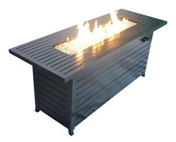 57in Outdoor Gas Propane Fire Pits Table, Aluminum, 50000BTU Firepit Fireplace Dinning Table with Lid, Fire Glass, Retangular, ETL Certification, for