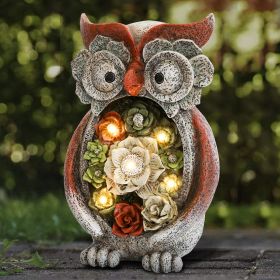 Garden Statue Owl Figurines,Solar Powered Resin Animal Sculpture with 5 Led Lights for Patio,Lawn, Garden Decor