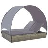 Double Sun Lounger with Canopy Poly Rattan Gray