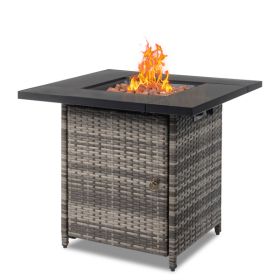 28-Inch Fire Table, 50000 BTU Gas Firepit with Volcanic Stone Black