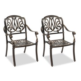 Set of 2 Cast Aluminum Patio Dining Chairs, Stackable Outdoor Bistro Chairs with Armrests for Balcony Backyard Garden Deck, Antique Bronze (Without Cu