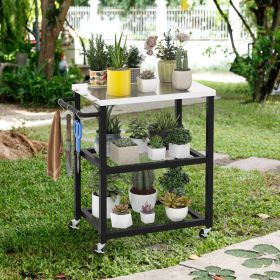 3-Tier Foldable Outdoor Stainless Steel Food Prepare Dining Cart Table on Wheels