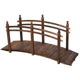 7.5' Fir Wood Garden Bridge Arc Walkway with Side Railings, Perfect for Backyards, Gardens, & Streams, Carbonized