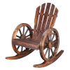 60*89*94cm Garden Outdoor Fir with Wooden Wheel Wooden Rocking Chair Carbonized Color