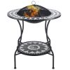 30" Outdoor Fire Pit Dining Table, 3-in-1 Round Wood Burning Fire Pit Bowl, Patio Ice Bucket with Storage Shelf, Spark Screen Cover for BBQ, Bonfire,