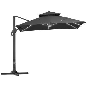 10FT Cantilever Patio Umbrella with Solar LED Lights, Double Top Square Outdoor Offset Umbrella with 360¬∞ Rotation, 4-Position Tilt, Crank & Cross Ba