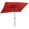 Waterproof Rectangular Patio Umbrella and Solar Lights 6.5 ft. x 10 ft. , 26 LED lights, Push Button Tilt, Crank in RED