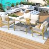 K&K 4-Piece Rope Patio Furniture Set, Outdoor Furniture with Tempered Glass Table, Patio Conversation Set Deep Seating with Thick Cushion for Backyard