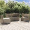 4 Piece Patio Lounge Set with Cushions Gray Poly Rattan