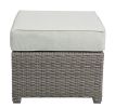 Salena Patio Sofa & Ottoman w/2 Pillows in Beige Fabric & Gray Wicker