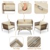 GO 4-Piece Rope Sofa Set with Thick Cushions and Toughened Glass Table, All-Weather Patio Furniture Set For 4 Person With Loveseat, Beige