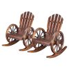 60*89*94cm Garden Outdoor Fir with Wooden Wheel Wooden Rocking Chair Carbonized Color