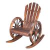 60*89*94cm Garden Outdoor Fir with Wooden Wheel Wooden Rocking Chair Carbonized Color