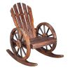 60*89*94cm Garden Outdoor Fir with Wooden Wheel Wooden Rocking Chair Carbonized Color