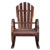 60*89*94cm Garden Outdoor Fir with Wooden Wheel Wooden Rocking Chair Carbonized Color