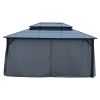 10'x13' Hardtop Gazebo, Outdoor Polycarbonate Double Roof Canopy, Aluminum Frame Permanent Pavilion with Curtains and Netting, Sunshade for Garden, Pa