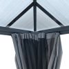 10'x13' Hardtop Gazebo, Outdoor Polycarbonate Double Roof Canopy, Aluminum Frame Permanent Pavilion with Curtains and Netting, Sunshade for Garden, Pa