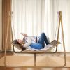 JESE Hammock Swing Chair with Stand for Indoor,Outdoor, Anti-Rust Wood-Colored Frame 570 lbs Capacity with Cushion Oversized Double Hammock Chair for