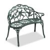 Outdoor Cast Aluminum Patio Bench, Porch Bench Chair with Curved Legs Rose Pattern, Antique Green