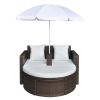 Patio Bed with Parasol Brown Poly Rattan