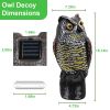 Solar Powered Owl Decoy with Flashing Eye Hoot Sound Infrared Sensor Scare Bird Squirrel Away Pest Repellent Bird Deterrent Outdoor Garden Yard Protec