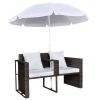 Patio Bed with Parasol Brown Poly Rattan