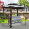 Grill Gazebo 8' √ó 6', Aluminum BBQ Gazebo Outdoor Metal Frame with Shelves Serving Tables, Permanent Double Roof Hard top Gazebos for Patio Lawn Deck