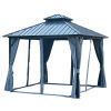 12x12ft Gazebo Double Roof Canopy with Netting and Curtains, Outdoor Gazebo 2-Tier Hardtop Galvanized Iron Aluminum Frame Garden Tent for Patio, Backy