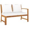 5 Piece Patio Lounge Set with Cushion Cream Solid Acacia Wood