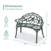 Outdoor Cast Aluminum Patio Bench, Porch Bench Chair with Curved Legs Rose Pattern, Antique Green