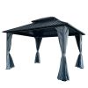 10x12ft Gazebo Double Roof Canopy with Netting and Curtains, Outdoor Gazebo 2-Tier Hardtop Galvanized Iron Aluminum Frame Garden Tent for Patio, Backy