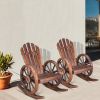 60*89*94cm Garden Outdoor Fir with Wooden Wheel Wooden Rocking Chair Carbonized Color