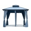 12x12ft Gazebo Double Roof Canopy with Netting and Curtains, Outdoor Gazebo 2-Tier Hardtop Galvanized Iron Aluminum Frame Garden Tent for Patio, Backy