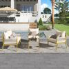 K&K 4-Piece Rope Patio Furniture Set, Outdoor Furniture with Tempered Glass Table, Patio Conversation Set Deep Seating with Thick Cushion for Backyard