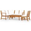 5 Piece Patio Lounge Set with Cushion Cream Solid Acacia Wood