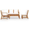 5 Piece Patio Lounge Set with Cushion Cream Solid Acacia Wood