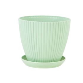 Plastic Resin Thickened Vertical Stripes Green Plant Pot Colorful Round Flower Pot (Option: Mint Green-S 130 Caliber 13 Height 11cm)