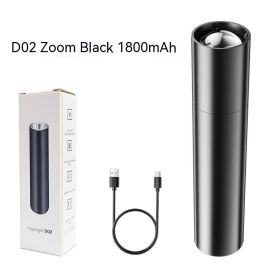 Built-in Lithium Battery Flashlight For Strong Light Lighting (Option: D02 Black Zoom 1800 MA)