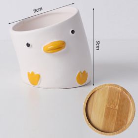 Creative Cartoon Animal Succulent Plant Small Flower Pot (Option: Head Tilt Duck Bamboo Tray-Hole)