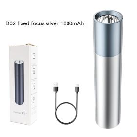 Built-in Lithium Battery Flashlight For Strong Light Lighting (Option: D02 Silver Fixed Focus 1800 MA)