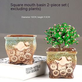 Succulent Bonsai Braised Purple Sand Simple Small Flower Pot (Option: 2 Square Flower Pots-Ceramic Medium)