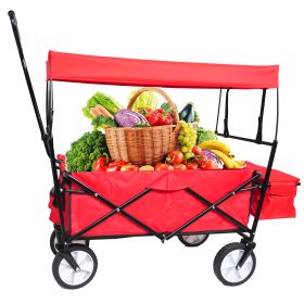 Garden Shopping Beach Cart folding wagon (Color: Red)