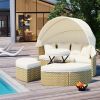 TOPMAX Patio Furniture Round Outdoor Sectional Sofa Set Rattan Daybed Two-Tone Weave Sunbed with Retractable Canopy, Separate Seating and Removable Cu