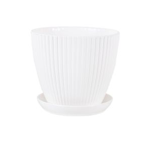 Plastic Resin Thickened Vertical Stripes Green Plant Pot Colorful Round Flower Pot (Option: Ivory White-S 150 Caliber 15 Height 13cm)